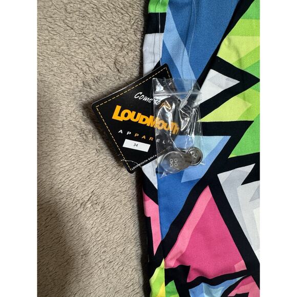 Loudmouth Golf Shorts Geometric Multicolor Stretch Summer Short Retro 34x10.5 - Picture 3 of 7